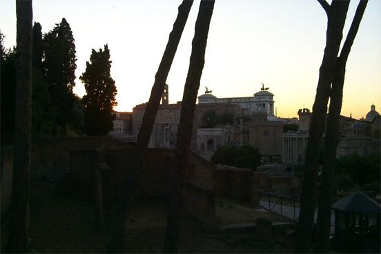 This is a shot from the Palentine Hills looking towards the center of Rome through the Roman Forum.  This tallest building, which is seen in successive shots, is the Monument to Vittorio Emanuele II.