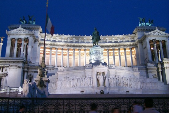 Shot of the monument with increased exposure settings.  Far beneath the bronze statue can be seen the armed guards who protect the eternal flame for the tomb of the unknown soldier.
