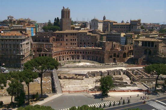 The Imperial Forum, which is the location of the Forum of Caesar, Forum of Trajan, and Forum of Augustus.  The semi circular structure is the Forum of Trajan.