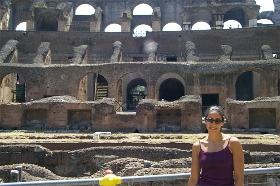 Rachel on the walkway over the floor of the Colosseum.