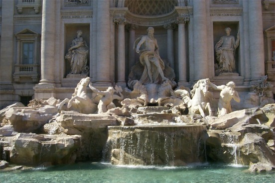 Fontana di Trevi (Trevi Fountain).  A truly beautiful fountain tucked in a small square it depicts Neptune and various sea creatures.