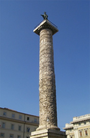 Column of Marcus Aurelius.  This stone column details the victorious campaigns of emperor Marcus Aurelius against the barbarians.