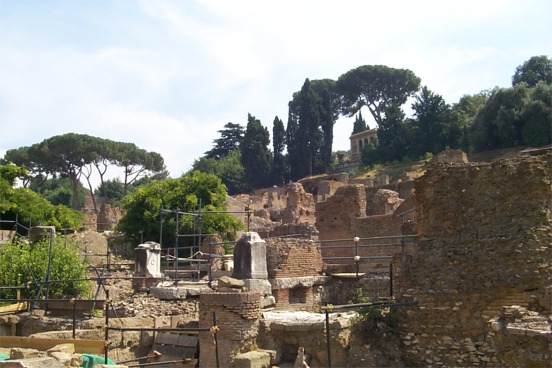 Looking up towards the Palatine Hill from the walk out of the Forum.