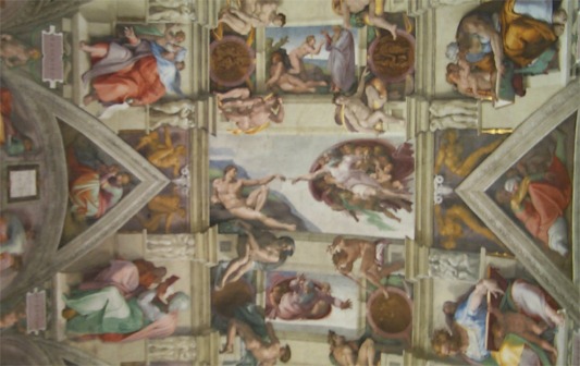 The Sistine Chapel.  Little more needs to be said, but as the photos aren't the clearest in the world I figure it is worth some commentary.  First let me start out by saying that we were not allowed to take photos in the chapel so these are really bootleg images here.  The chapel was recently restored and supposedly the company that did the restoration has exclusive rights to the photos of the chapel...