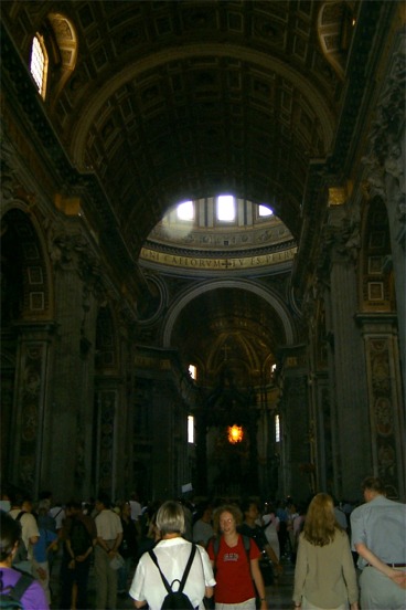 Basilica San Pietro.  I was a little disappointed as to how some of these photos turned out but the excuse for it is that the structure is so huge that my flash was pretty much useless inside the building.  This shot is looking straight down the main corridor from the entrance way.