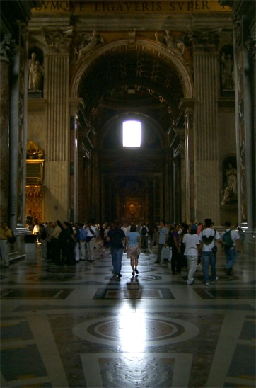 This shot I believe is looking across the main stretch of the basilica towards one of the side corridors.  The basilica is enormous; each of these side corridors could be a large church by themselves.