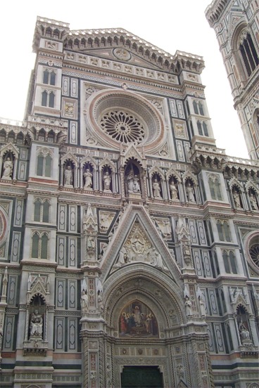 Here the front of the Santa Maria del Fiori church.  There are three colors of marble used to adorn the facade of the building.  There are so many sculptures and so much detail that I could have spent days doing nothing but gazing at it's exterior.