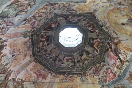 Rachel and I climbed the 463 steps to the top of the Duomo.  Along the journey to the top you can see, close-up, the interior of the Duomo.  The interior is smooth and painted with the <i>Last Judgment</i> by Vasari.