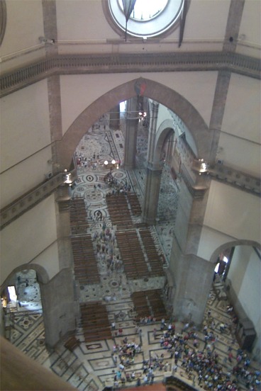 Looking down from the Duomo on the interior of the church.