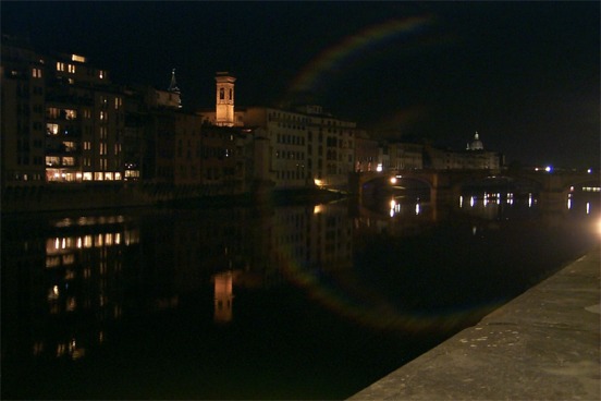 A shot looking down the Arno with some specular reflection from the light post directly to the right of me outside the photo.