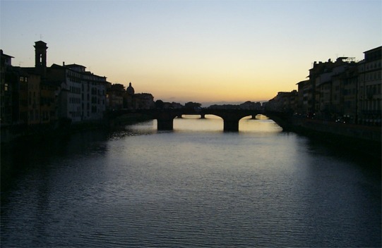 I love this photo of the setting sun over the Arno from the Ponte Vecchio.