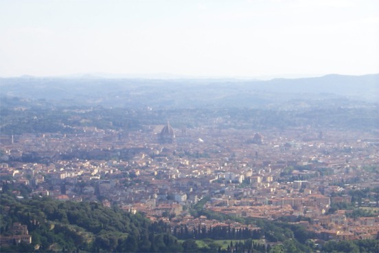 And here is Florence.  The Duomo is the large dome, obviously, in the center.  The day was really fantastic with only a few puffy clouds in the sky.  Unfortunately though, it made for a pretty bright sun so the city looked a little hazy from this distance.