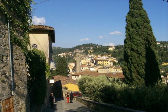 Looking down the steep walkway (up to the overlook) back on the town of Fiesole...