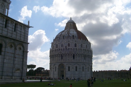 Pisa is pretty much only known for its faulty construction job, and as we were walking through the streets we realized that that is the only reason people are there.  The city was like a ghost town, until you get to the tower, where there were hundreds of tourists.  This is the Duomo.