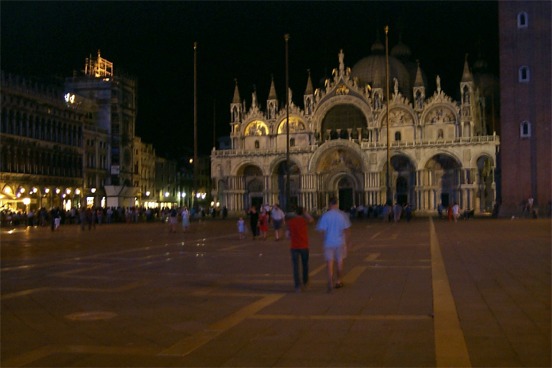 Piazza San Marco.  A wonderful outdoor square with Basilica San Marco at one end and shops and restaurants surrounding the rest of the square.  A little blurry from the exposure and my shaky hand, but still a nice shot.