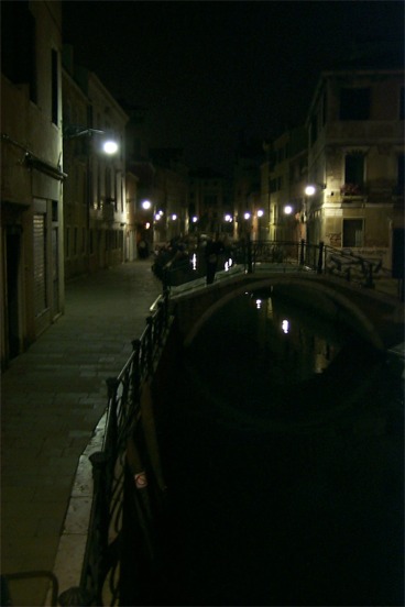 Night-time shot of one of the canals near our hotel.