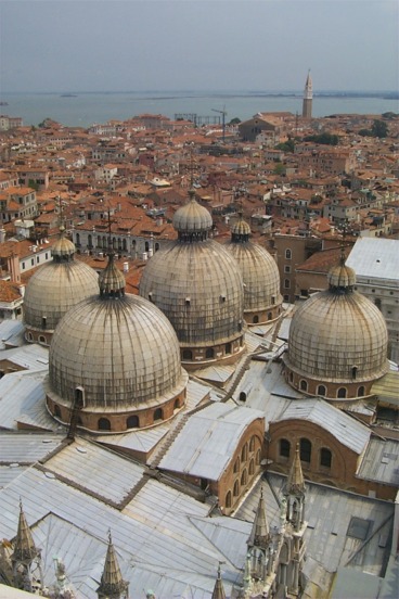 The domes of Basilica San Marco and the western side of Venice.