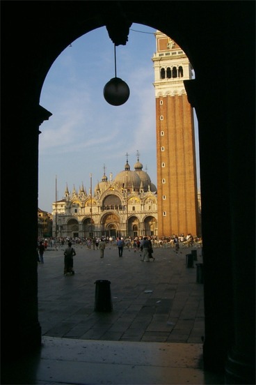 A view from the western end of Piazza San Marco looking towards the Campanile and Basilica San Marco.