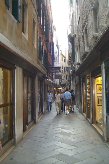 A wonderful Venetian walkway.  There is something to be said about a city without cars, and motorbikes.  Venice is not that big, only about four square miles, so walking everywhere is not a problem and in fact quite enjoyable.