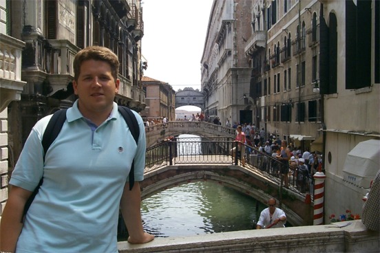 Me in front of the Ponte di Sospiri.  We would later take a gondola down this canal.