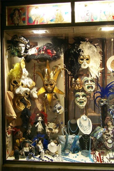 The masks!  Venice celebrates Carnevale (Carnival) where people dress in masquerade costumes and celebrate the coming of Lent.