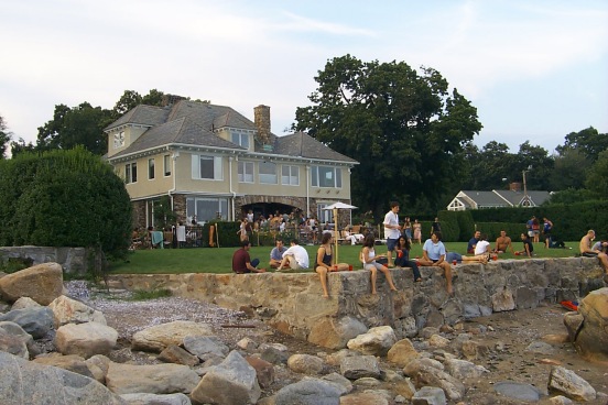 The party is held at Doug's parents' home on the Long Island Sound near Stamford Ct.