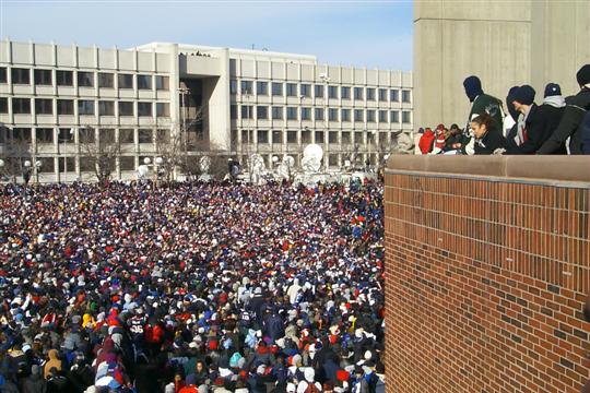 Here is a shot of the massive crowd in front of City Hall where the Patriots were introduced.