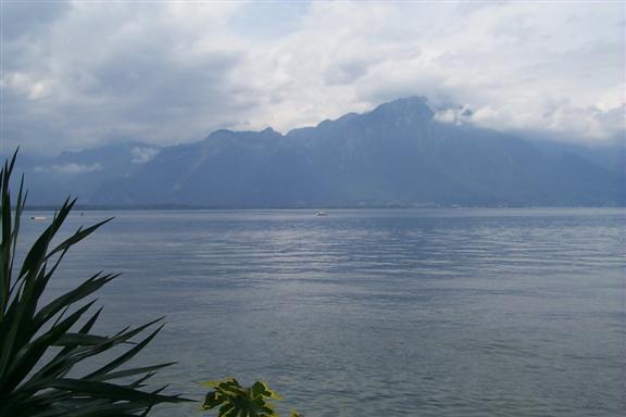 Situated along the eastern coast of Lac Leman, Montreux is at the foot of the Alps.  Here a view across the lake to the Bernesse Alps.