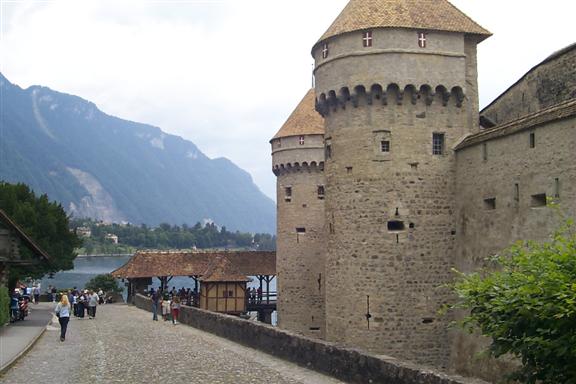 Castle of Chillon.  The rock upon which the castle stands dates from the Bronze Age and the Romans.