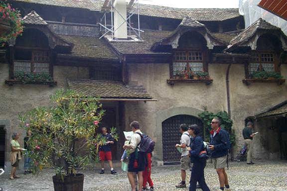 In the fifteen hundreds a large earthquake destroyed this portion of the castle and it was rebuilt in the Bernesse chalet style, unlike the rest of the structure.