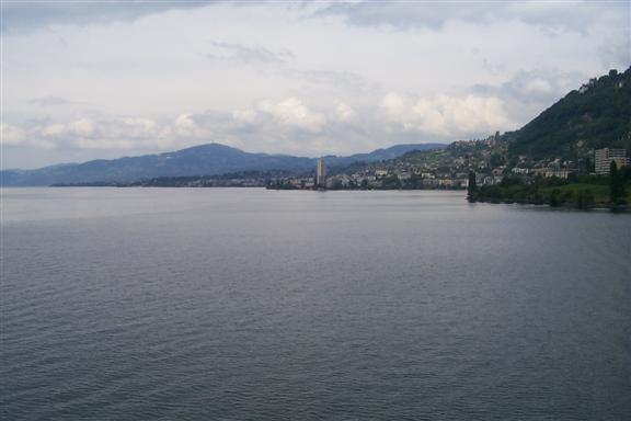 The view from a window towards Montreux.