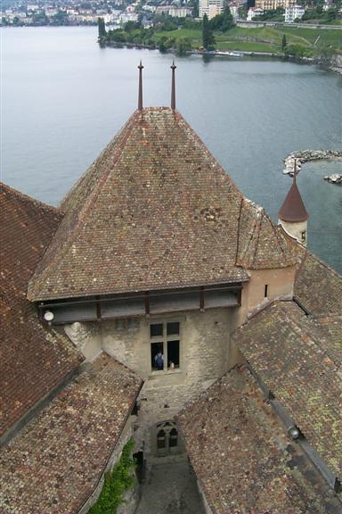 A view down from the highest tower on the rest of the castle.