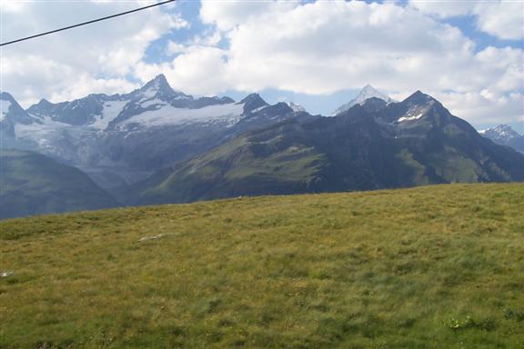 Looking across the field towards the Weisshorn, the tall one on the right.