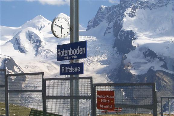 The Rotendoden stop, sure does sound German, 9235 feet.  There are four or five stops along the Gornergratbahn (Gornergrat railway) before Gornergrat.  You can get tickets to anyone of the stops and hike from there.  