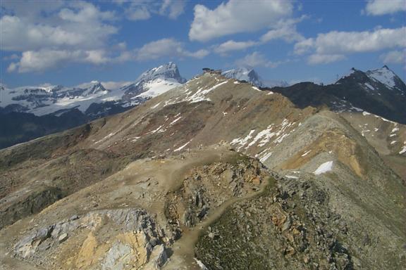 Looking ahead from Gornergrat you can walk to Hohtäli, which is where the building, that you can barely make out, is.