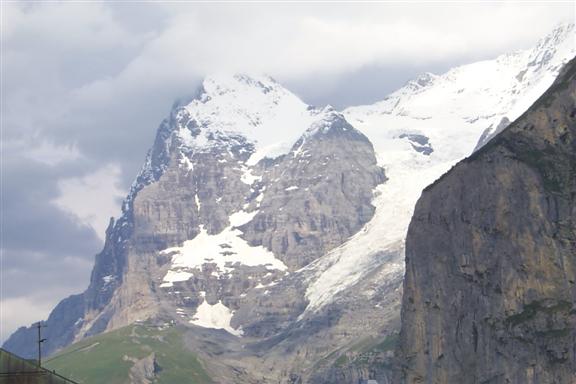 Close up of the Eiger.  These mountains about part of the Berense Alps, a segment of the Central Alps north of the Rhône River.