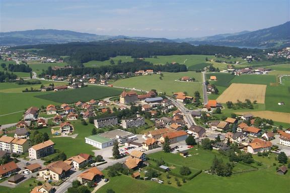 The view of the towns outside of Gruyère from the castle wall.  