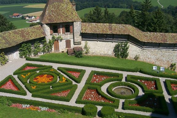 View of the garden and castle wall.