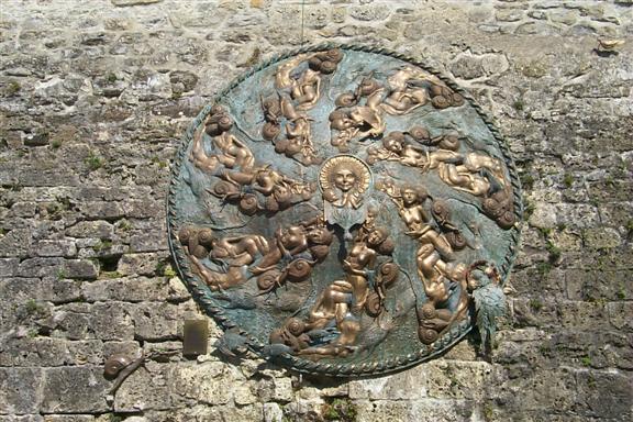 Large medallion at front of castle.  This was a recent creation that was part of Expo '02 that was going on in Switzerland.