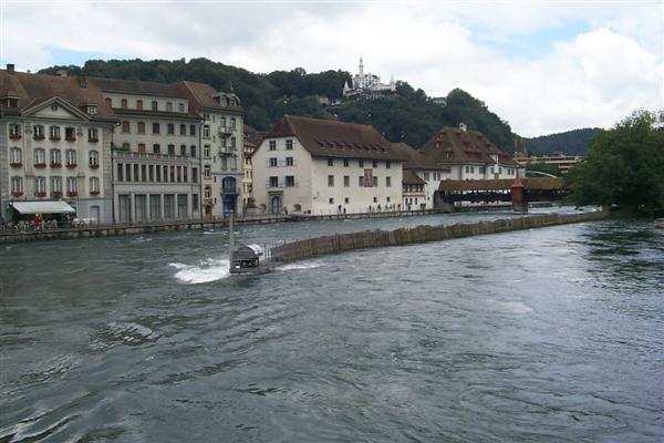 Looking west down the Reuss River towards the Spreuerbrücke (Chaff Bridge)