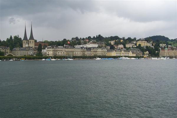 This picture is looking across the lake towards all the hotels as well as the Hofkirche, the church with the twin towers.