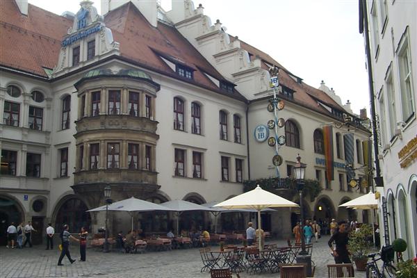 Hofbräuhaus, called Munich's greatest tourist attraction.  This beer hall was opened in 1830 and was attended by Ludwig I.  Basically in Bavaria, beer is big... and I mean literally big!  The smallest beer you can get in restaurants is a 0.5 liter, which is typically the "large" in the US.  I'll have more on this later as we would return that evening for some brew.