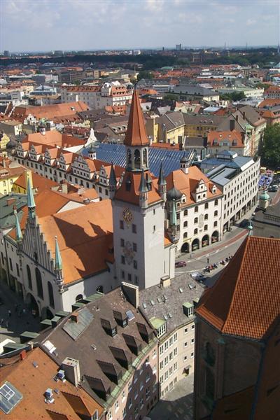 This is the Altes Rathaus (Rathaus is German for City Hall, Altes is old) originally built in 1480 it was destoyed in the allied bombing of WWII and later rebuilt.