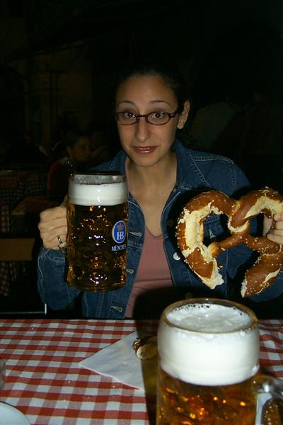 Like I was saying, in Bavaria beer is big.  When you ask for a beer at Hofbräuhaus you get this 1.0 liter mug.  Now really the mug is bigger then a liter but, as these people are German, there is a "1.0 liter" mark on the mug and the beer touches the mark on every glass, the head is above the mark.