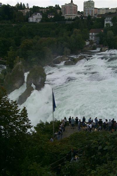 The Rheinfall, or Rhine Falls, outside of Schaffhausen in northern Switzerland is a 492 foot wide falls that drops 82 feet in three stages.