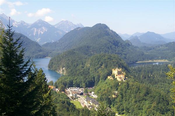 Looking down on Schloß Hohenschwangau, built in the 12th century and used by Ludwig in his early years.