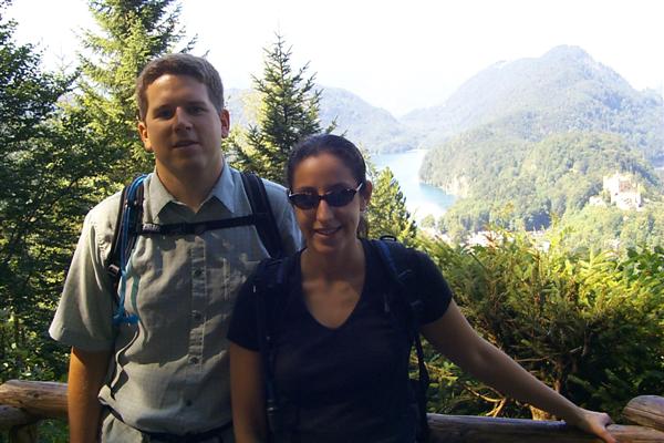 Bad lighting, but Rachel and I with Schloß Hohenschwangau on the right. Schloß, pronounced Schloss is German for Castle.