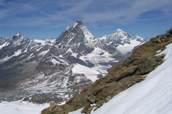 The Matterhorn.  Now some may say, "where", as it doesn't quite look like it, but the peak in the center is the Matterhorn.  Only from the "front" does the Matterhorn have its unique shape.