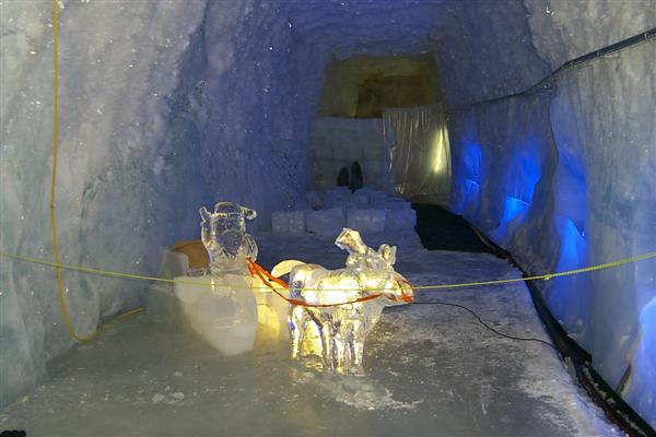 Inside the glacier it opens up into this open area they created along with some ice sculptures.