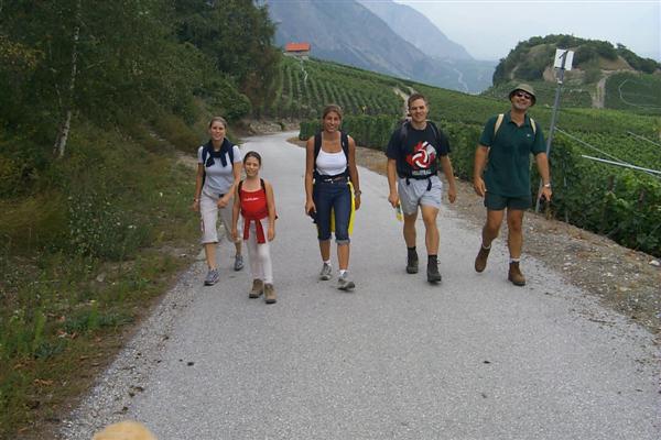 Instead of continuing straight up the mountain side, luckily the trail followed some of the roads.  Here Yusuf, Paul, Özlem, Ebru, and Séverine.